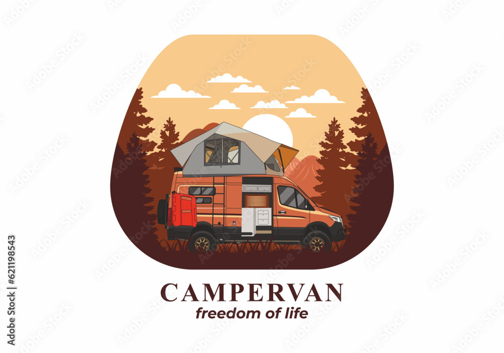 Canvas Prints large van with roof tent illustration design