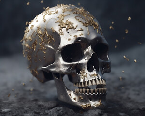 skull with flower. 3D render style. illustration Ai generative.