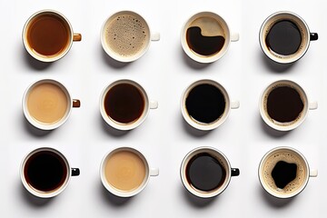 set of cups with differnt kinds of coffees - created using generative AI tools