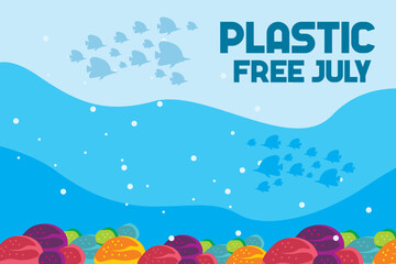 Fototapeta na wymiar Plastic free july background banner poster and card design template celebrated in july. Environmental banner for plastic waste