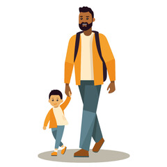 A Father and His Son - A Vector Image and a Silhouette Isolated on White Background