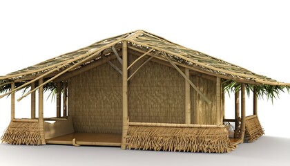 A bamboo house with white background, wooden construction, house, home, bamboo , wood, building,...