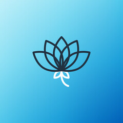 Line Lotus flower icon isolated on blue background. Colorful outline concept. Vector