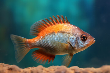 Very cute Cichlid, full body in nature, national geography, Wide life animals. AI Generated.