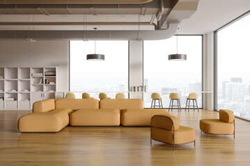 White panoramic office waiting room interior