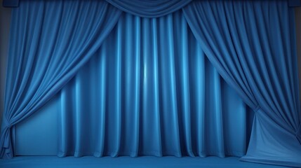Theater stage with blue curtains illustration background, Generative AI