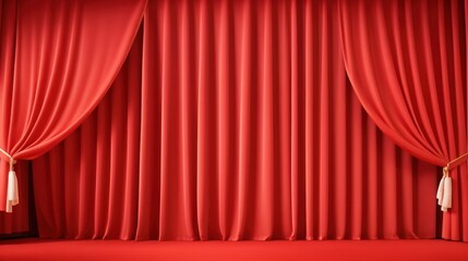 Empty stage with royal silk red stage curtain for theater, opera scene drape, Generative AI
