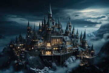 A time-lapse capture of the castle under a starry night sky, with the Milky Way stretching across the heavens, revealing the castle's ethereal beauty in the nocturnal setting