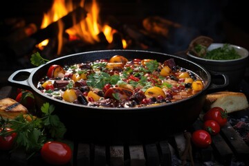 A photograph of a chef's hand seasoning a pot of simmering legume stew, capturing the aromatic and flavorful essence of legumes in