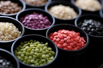 A artwork depicting a magnified view of the intricate patterns and textures of a single legume, revealing its microscopic beauty in