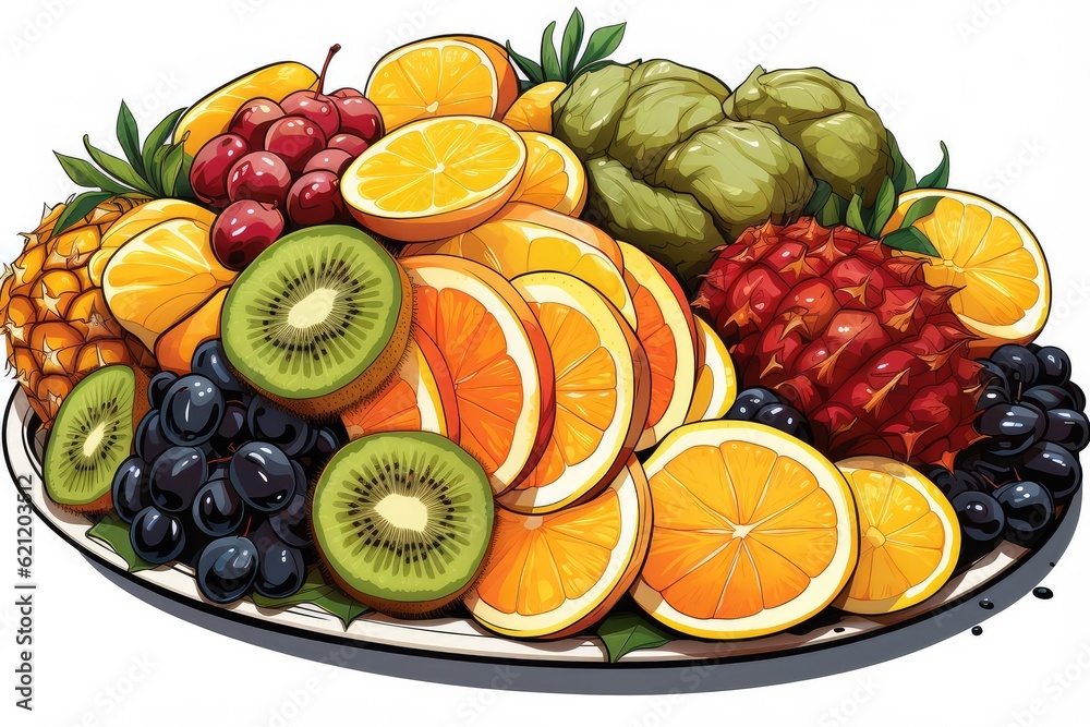 Wall mural A artwork showcasing a colorful and appetizing fruit salad, with a variety of juicy fruits beautifully arranged and garnished in