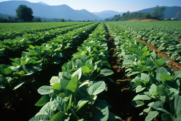 A photograph capturing the vast expanse of a legume field, with rows of plants stretching towards the horizon, showcasing the scale of legume cultivation in