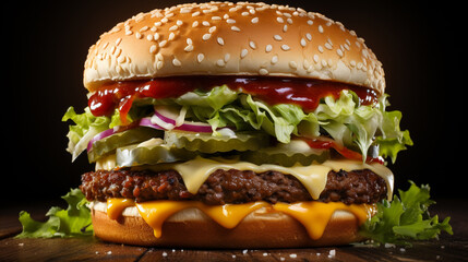 hamburger on black  HD 8K wallpaper Stock Photographic Image