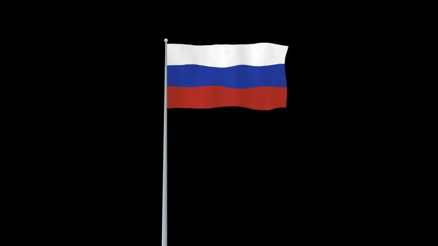Animation of Russia waving flag on flag pole with alpha channel transparent background
