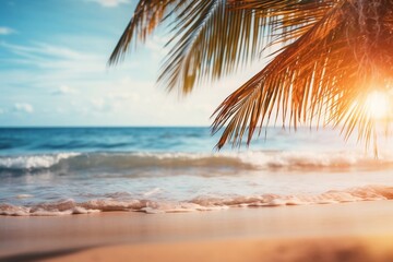 Summertime: Blurred Tropical Beach Background, Generative Ai