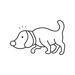 Hand drawn Kids drawing Cartoon Vector illustration Dog sniffing the ground icon Isolated on White Background