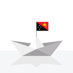 Origami paper ship with reflection and Papua New Guinea flag.