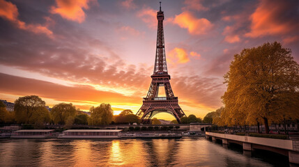 A breathtaking sunset over a famous landmark, encapsulating the magic of romantic tourism Generative AI