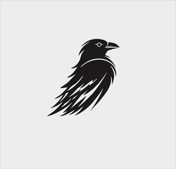 Raven bird icon vector silhouette, raven bird logo illustration design