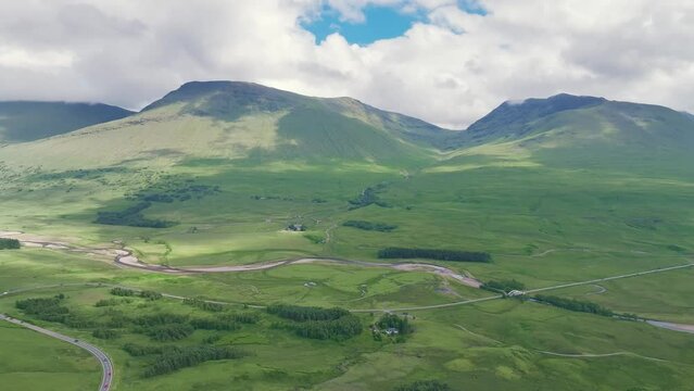 Loch Tulla and Beinn Dorain from a drone, Glen Coe, Highlands, Scotland, UK