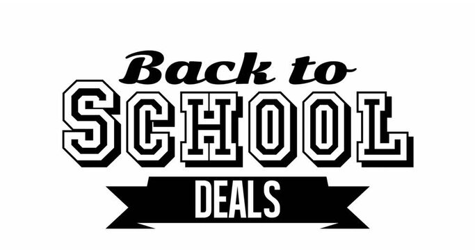 Animation of back to school deals black text on white background