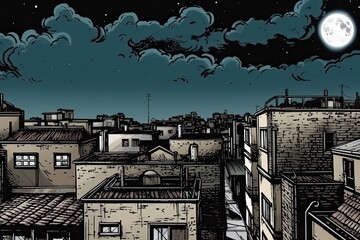 cityscape under the moonlight. Generative AI
