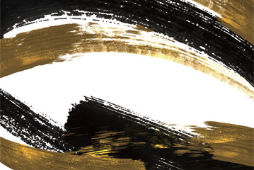 ゴールドの筆の装飾と動き、飛沫を表現した黒ベースの和風ゴージャス背景素材