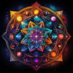 colorful psychedelic mandala in space