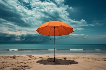 Umbrella resting on the beach, Generative Ai