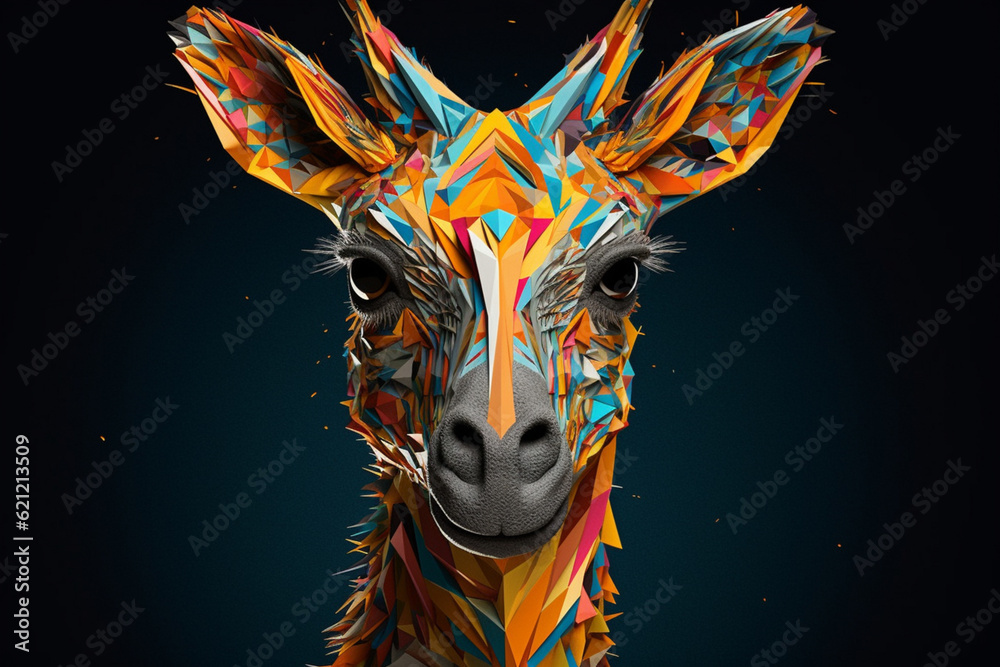 Poster A digital illustration of a geometric-inspired animal, combining geometric shapes and patterns to create a visually captivating and unique representation. Generative AI technology.