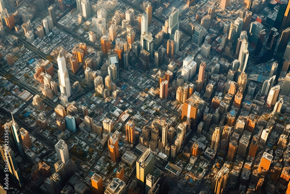 Aufkleber an aerial photograph of a cityscape or landscape taken from the window of an airplane, offering a un
