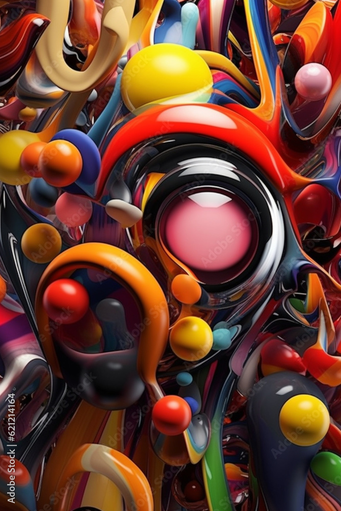 Fototapete a digital art animation depicting a mesmerizing and fluid movement of shapes and colors, capturing t