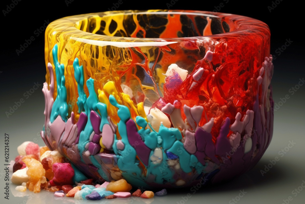 Poster a mixed media art ceramic and glass fusion piece that combines ceramic elements with fused glass to 