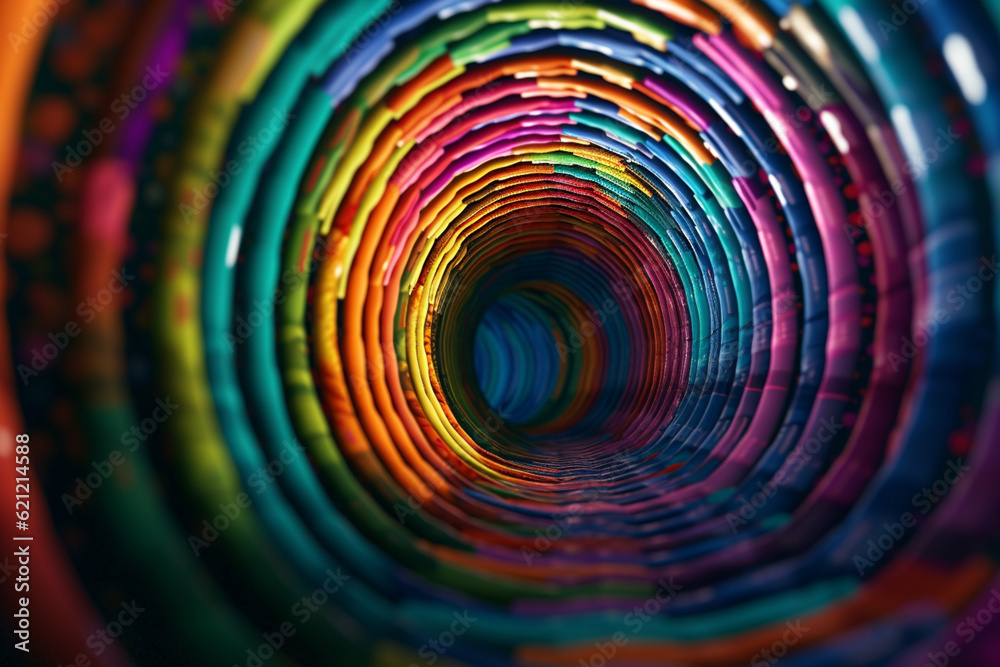 Poster A close-up shot of a tunnel entrance engulfed in a spectrum of colors, inviting viewers to step into a world of vivid experiences. Generative AI technology.