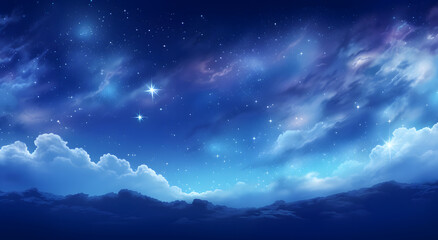 Summer blue sky and stars glowing clouds background