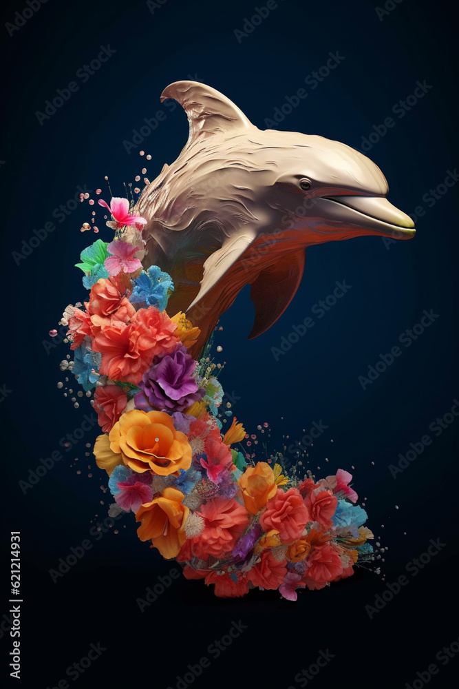 Leinwandbilder a conceptual image of a dolphin made from unconventional materials, such as flowers or feathers, cha