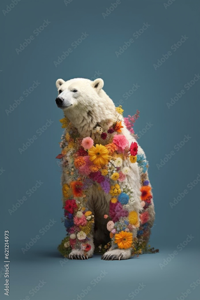 Leinwandbilder a conceptual image of a polar bear made from unconventional materials, such as flowers or feathers, 