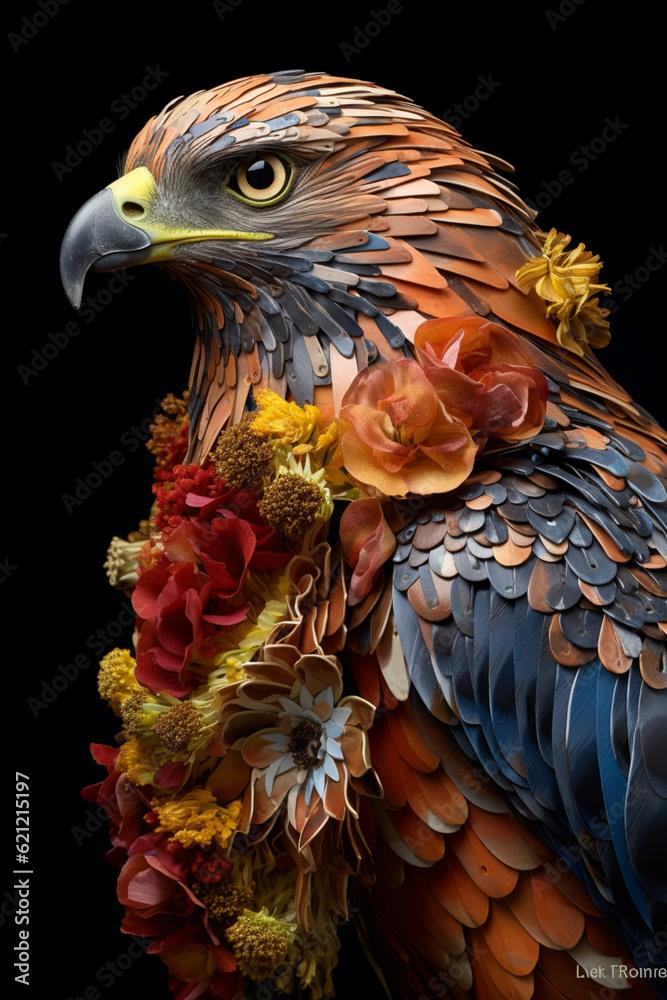 Aufkleber a conceptual image of a hawk made from unconventional materials, such as flowers or feathers, challe