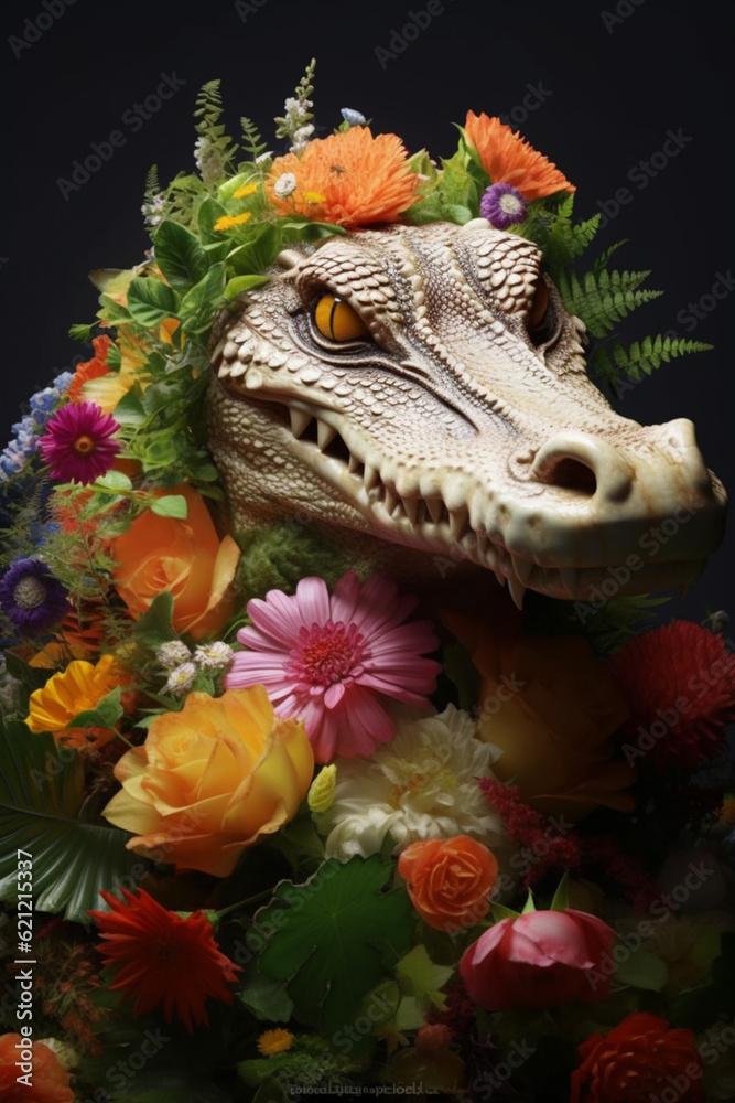 Leinwandbilder a conceptual image of a crocodile made from unconventional materials, such as flowers or feathers, c