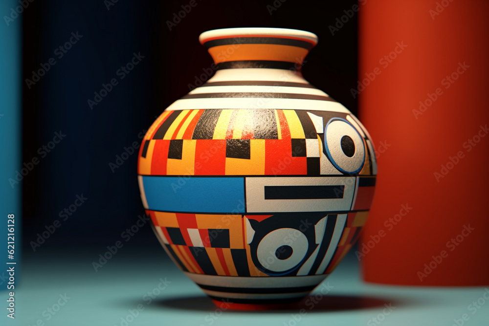 Aufkleber An image showcasing abstract representations of ancient Greek vase designs, with geometric patterns and bold colors. Generative AI technology.