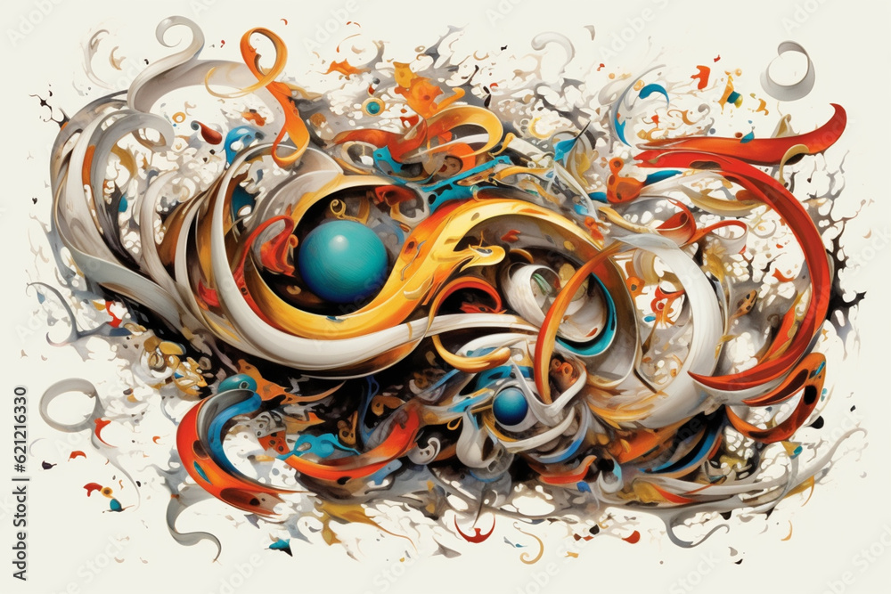 Aufkleber An image featuring abstract interpretations of Persian calligraphy, with flowing scripts and vibrant hues.  Generative AI technology.
