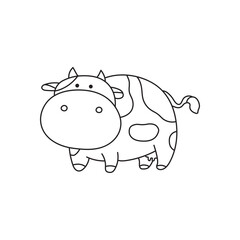 Hand drawn Kids drawing Cartoon Vector illustration cute cow icon Isolated on White Background