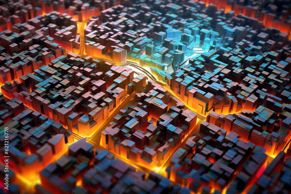 Poster an abstract portrayal of the urban planning of the harappa civilization, with interconnected lines a