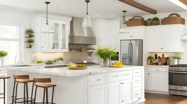 modern kitchen interior with kitchen flower vase 
