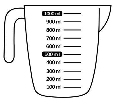 
Liquid container. Measuring glass with a volume of 1 liter. Transparent background.
