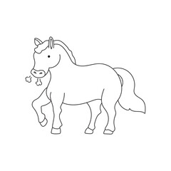 Kids drawing Cartoon Vector illustration cute horse icon Isolated on White Background