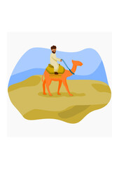 Editable Muslim Man Hijrah with Camel on Desert Vector Illustration for Muharram Hijri New Year Concept and Other Islamic Moment Related Design