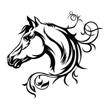 horse head silhouette ornament line vector