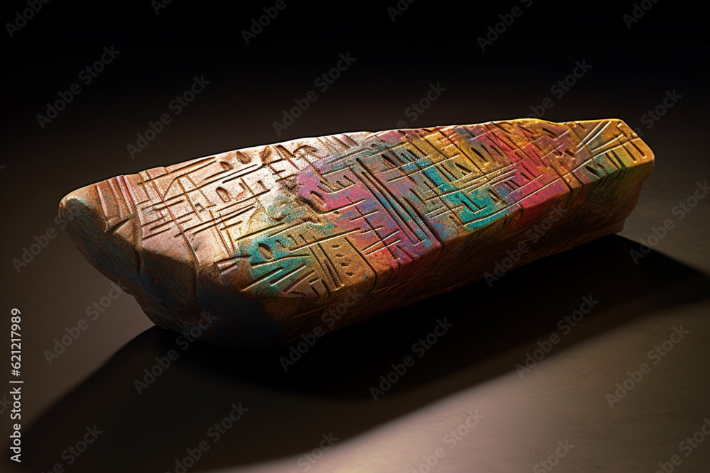 Poster An abstract depiction of Shang oracle bone inscriptions, with enigmatic symbols and dynamic lines. Generative AI technology.