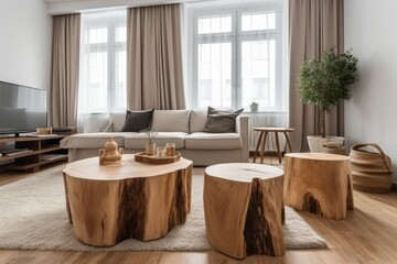 Wooden trunk coffee tables. Generate Ai